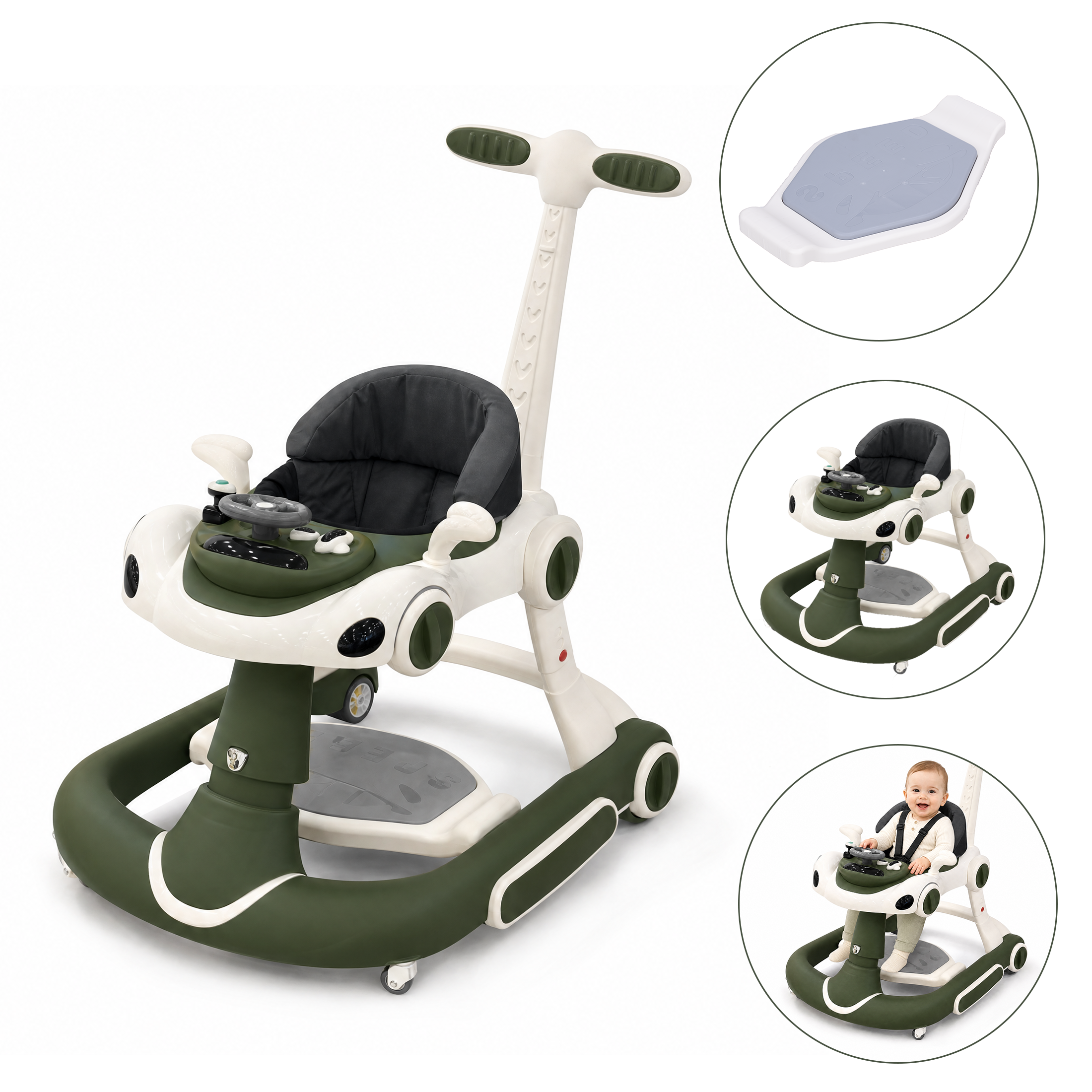 SIYI-Baby walker Baby Walker 5-in-1 for 6-18 Months Toddler, Interactive Sit-to-Stand Learning Walker with Music Lights, Bounce Panel, Lockable Wheels,