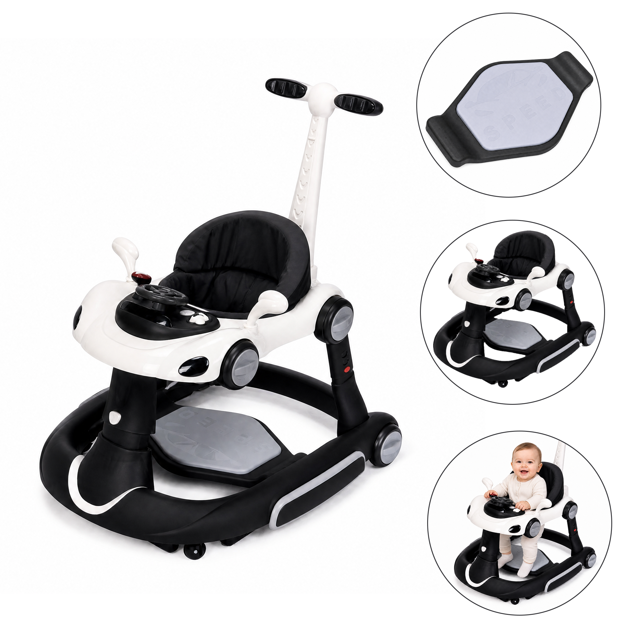 SIYI-Baby walker Baby Walker 5-in-1 for 6-18 Months Toddler, Interactive Sit-to-Stand Learning Walker with Music Lights, Bounce Panel, Lockable Wheels,