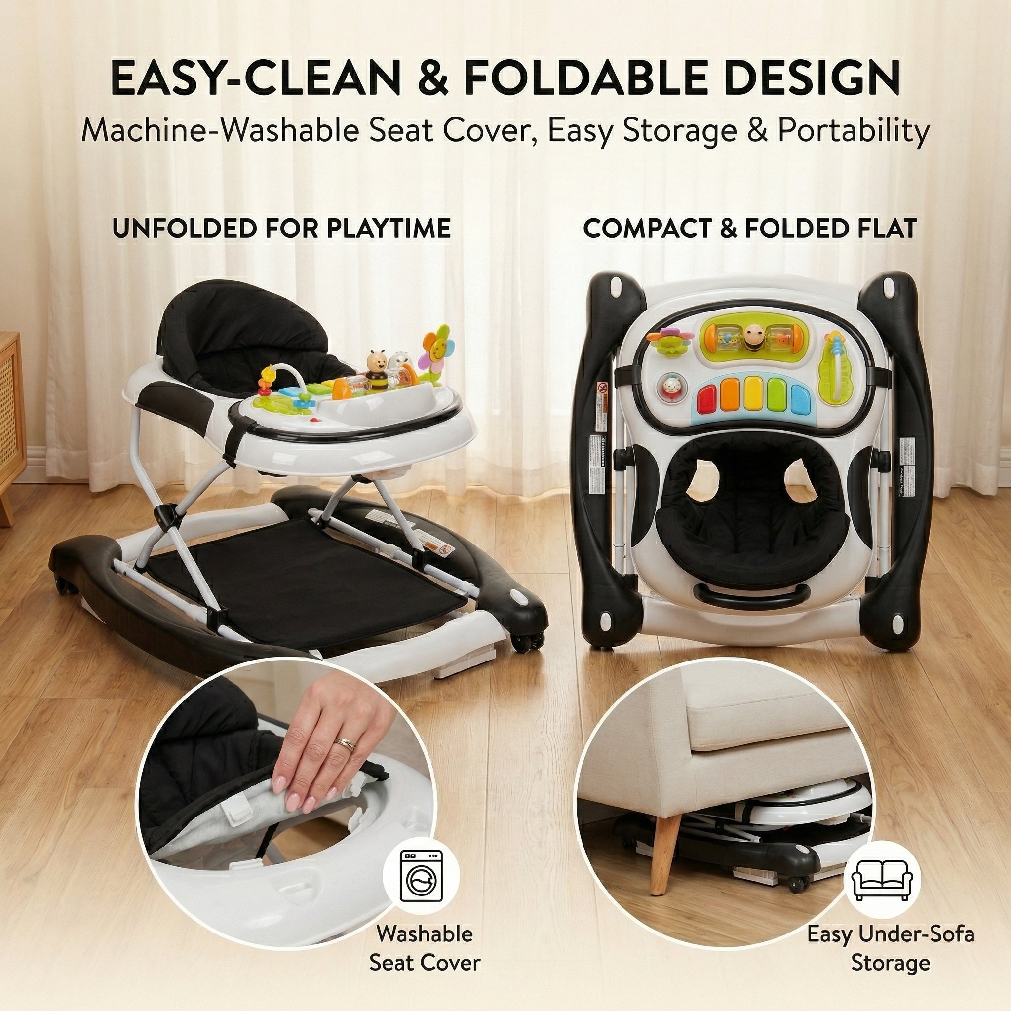 SIYI-Baby Walker,5-in-1 Activity Walker,Activity Center,Jumper,Push walker Rocker,W/Wheels,Music and Lights Toys,Foldable,for 6-18 Months Boys Girls