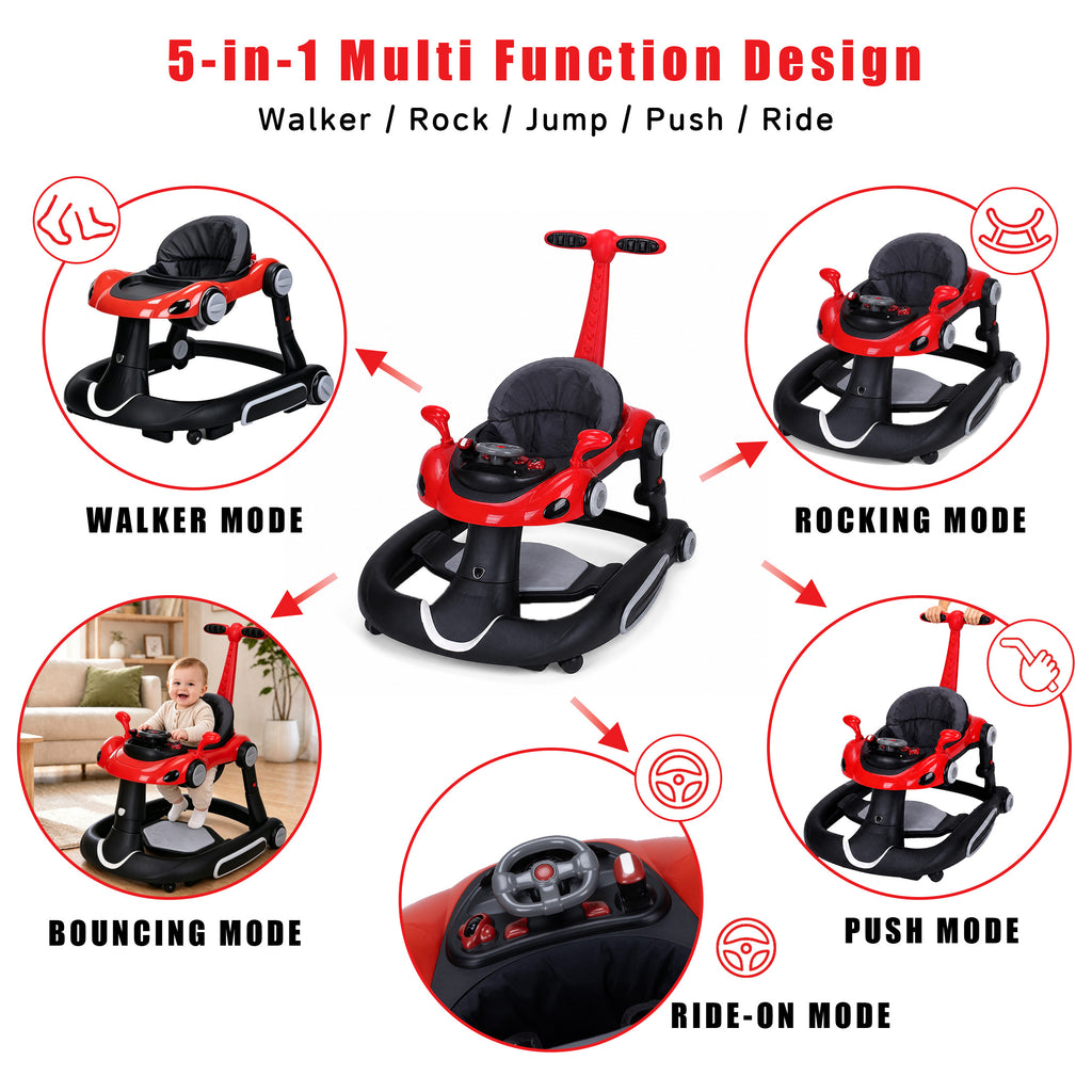 SIYI-Baby walker Baby Walker 5-in-1 for 6-18 Months Toddler, Interactive Sit-to-Stand Learning Walker with Music Lights, Bounce Panel, Lockable Wheels,