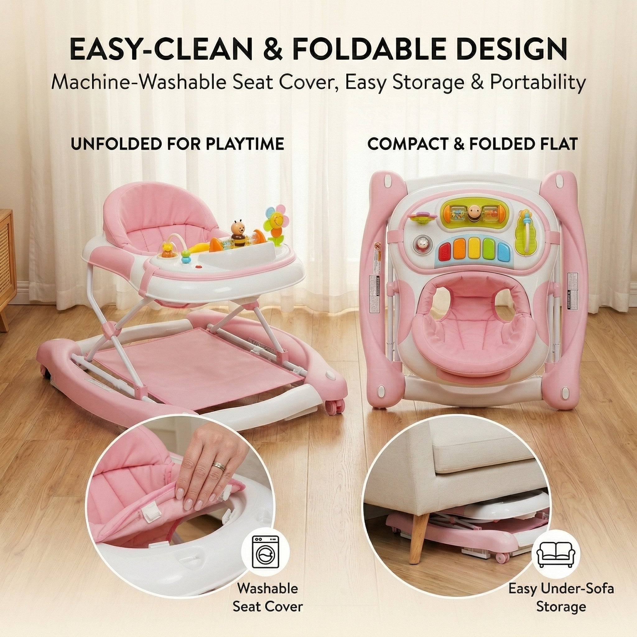 SIYI-Baby Walker,5-in-1 Activity Walker,Activity Center,Jumper,Push walker Rocker,W/Wheels,Music and Lights Toys,Foldable,for 6-18 Months Boys Girls
