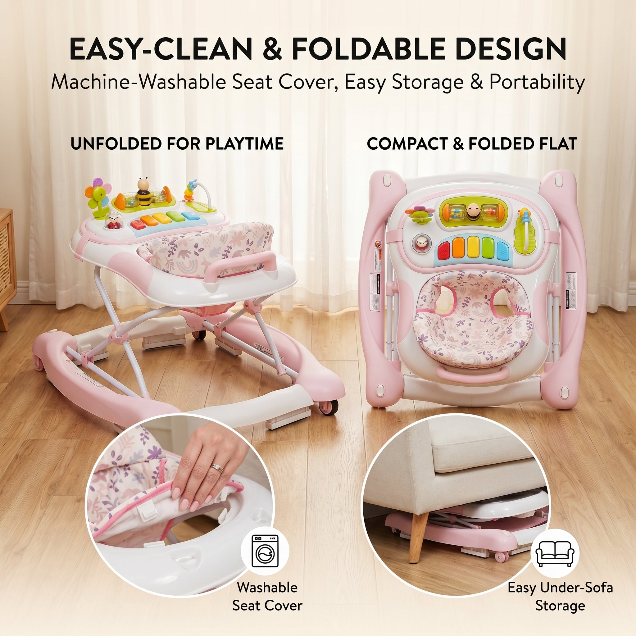 SIYI-Baby Walker,5-in-1 Activity Walker,Activity Center,Jumper,Push walker Rocker,W/Wheels,Music and Lights Toys,Foldable,for 6-18 Months Boys Girls