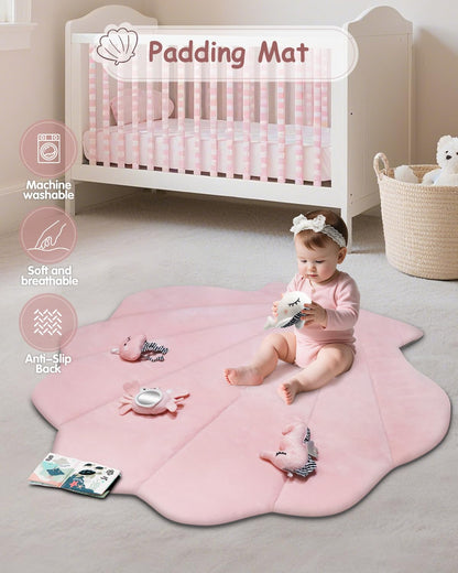 PRVAETU Baby Play Gym Mat, Oversize Tummy Time Activity Mat with 6 Detachable Toys for Infant 0-12 Months Sensory Exploration Skill Development