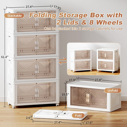 Storage Bins Storage Containers with Wheels and Magnetic Doors, Plastic Clothes Closet Organizers and Storage Box for Home and Office