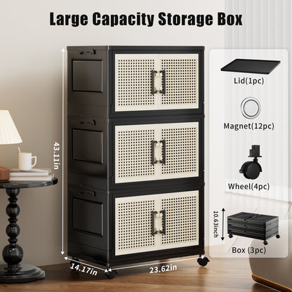 PRVAETU Stackable Storage Bins with Lids Storage Containers W/ Wheels,Collapsible Plastic Closet Organizers for Home,Office,Dorm