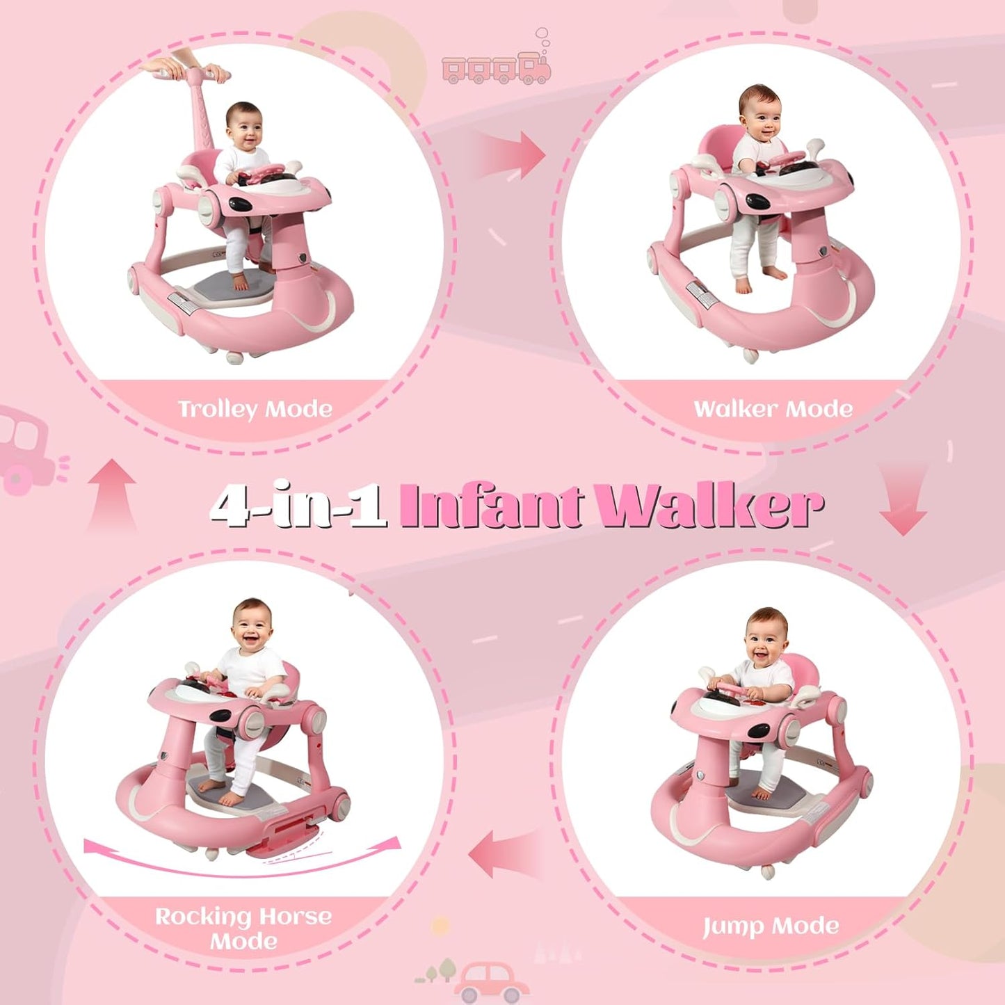 PRVAETU 5 in 1 Baby Walker for Boys Girls,Foldable,Music,Light,Jumper,Rocking,Push,Height Adjustable Training Activity for Babies Infant 6-18 Months