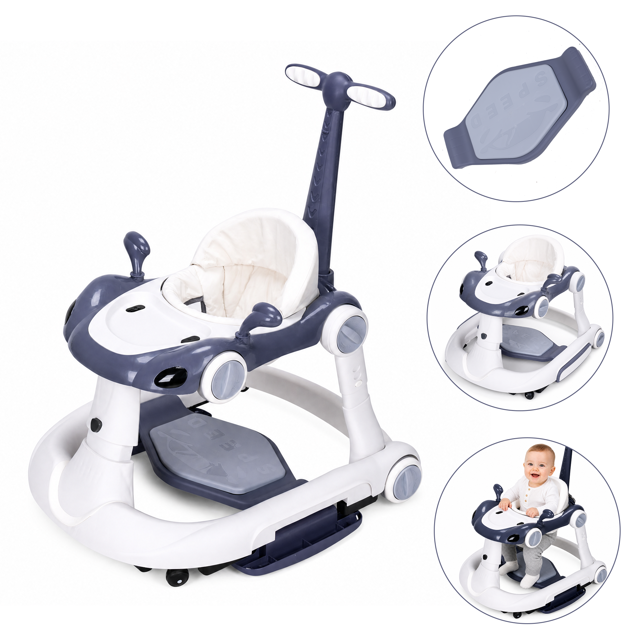 SIYI-Baby walker Baby Walker 5-in-1 for 6-18 Months Toddler, Interactive Sit-to-Stand Learning Walker with Music Lights, Bounce Panel, Lockable Wheels,