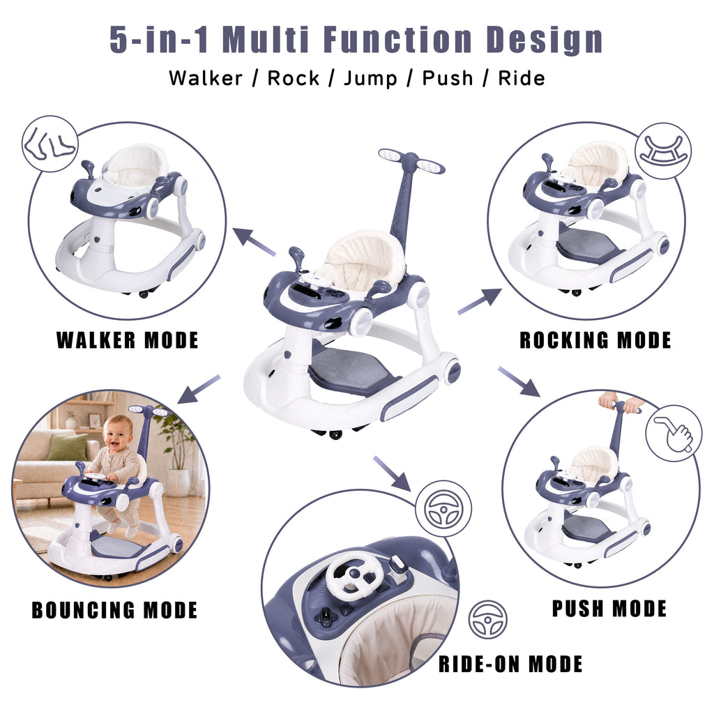 SIYI-Baby walker Baby Walker 5-in-1 for 6-18 Months Toddler, Interactive Sit-to-Stand Learning Walker with Music Lights, Bounce Panel, Lockable Wheels,