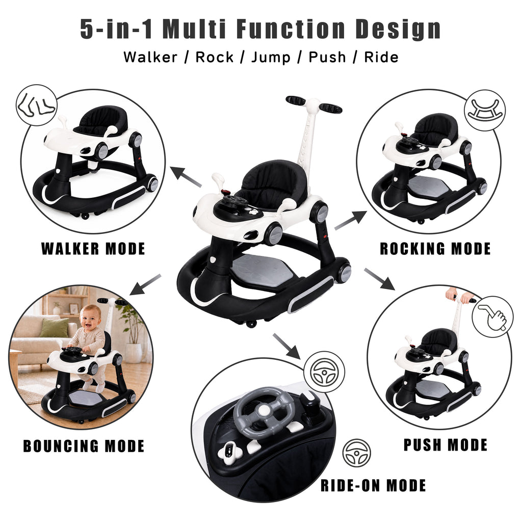 SIYI-Baby walker Baby Walker 5-in-1 for 6-18 Months Toddler, Interactive Sit-to-Stand Learning Walker with Music Lights, Bounce Panel, Lockable Wheels,