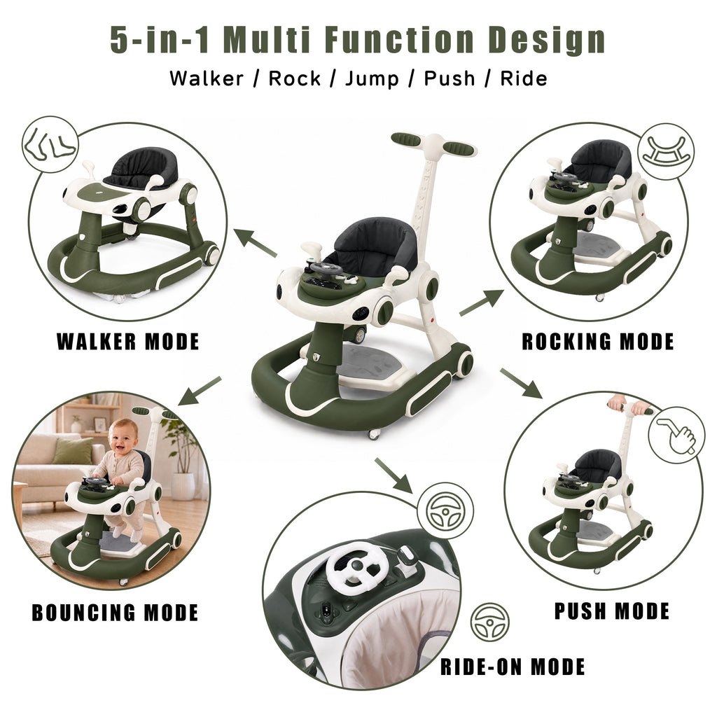 SIYI-Baby walker Baby Walker 5-in-1 for 6-18 Months Toddler, Interactive Sit-to-Stand Learning Walker with Music Lights, Bounce Panel, Lockable Wheels,