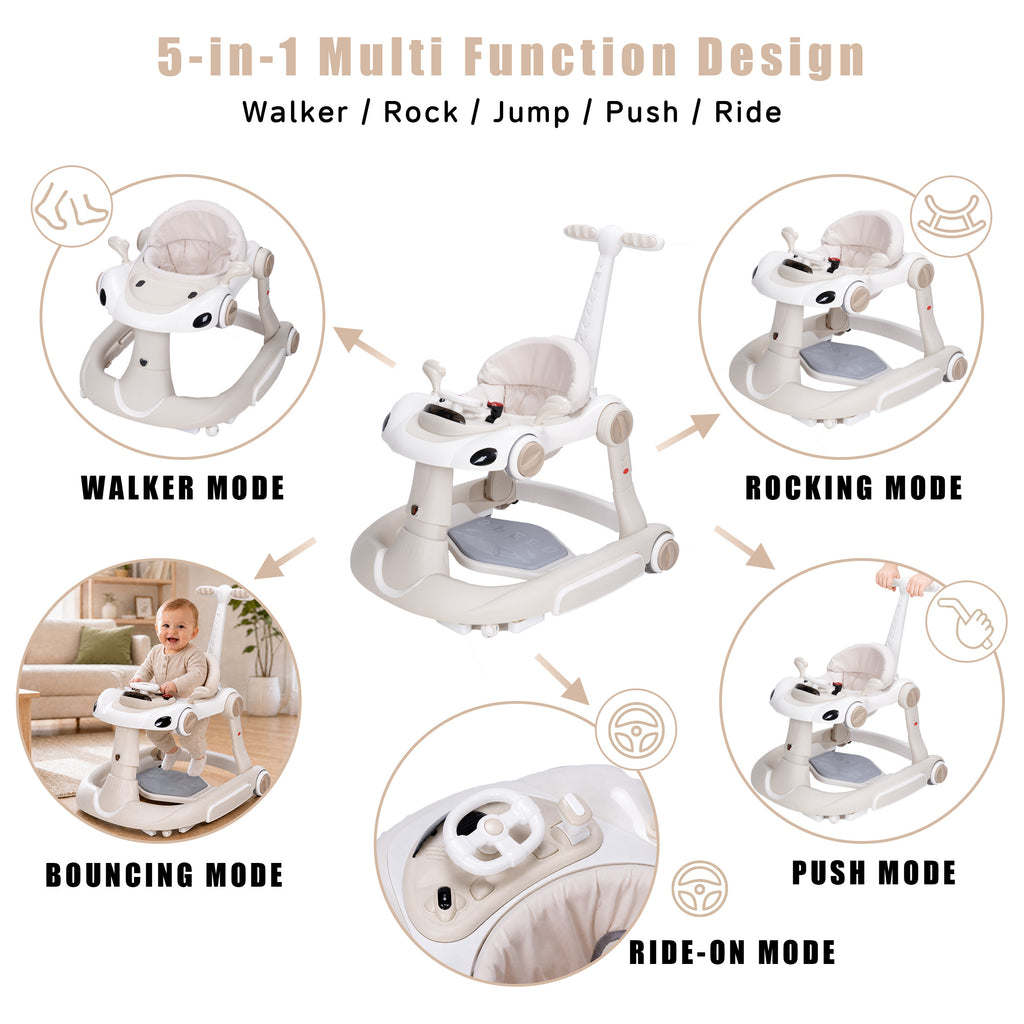 SIYI-Baby walker Baby Walker 5-in-1 for 6-18 Months Toddler, Interactive Sit-to-Stand Learning Walker with Music Lights, Bounce Panel, Lockable Wheels,