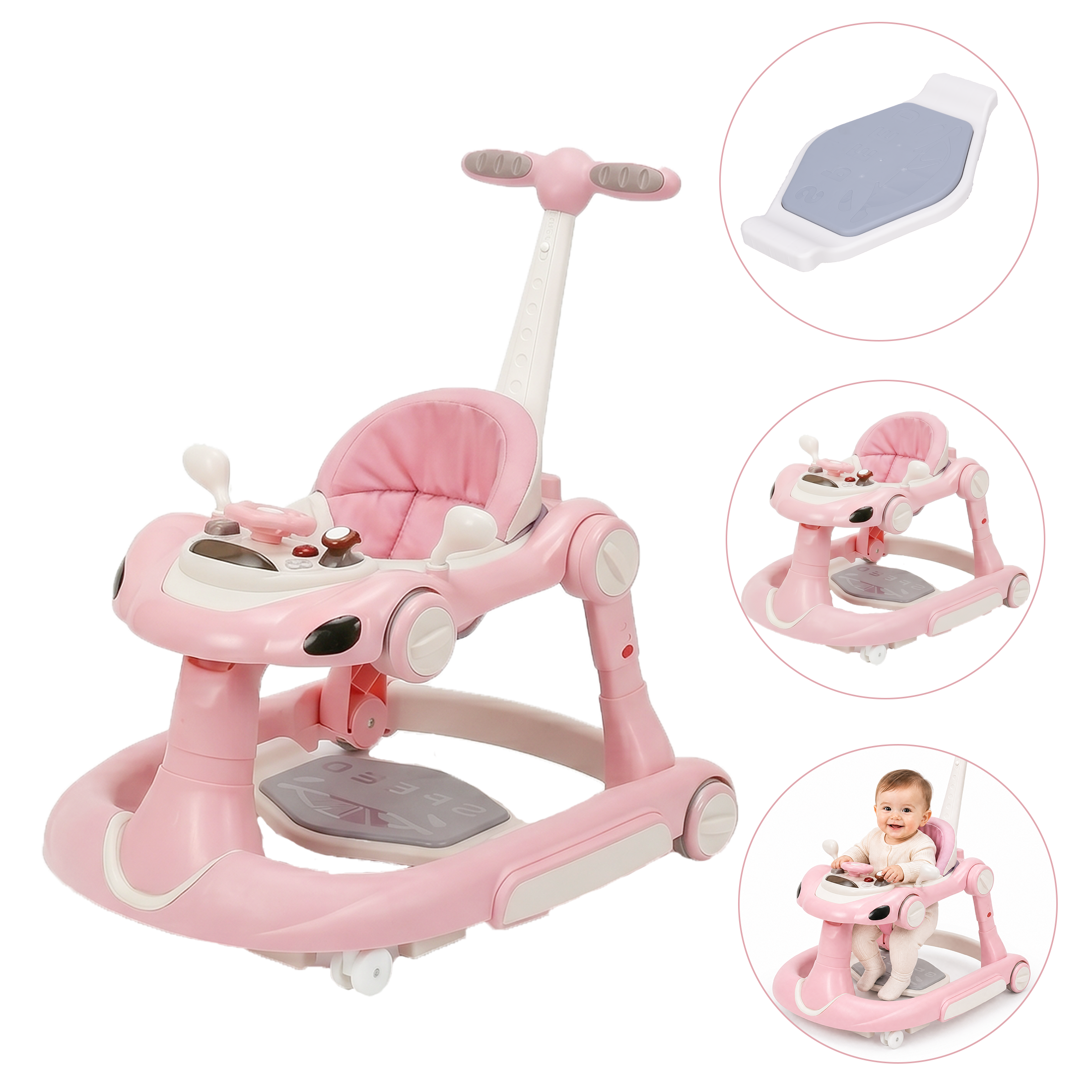 SIYI-Baby walker Baby Walker 5-in-1 for 6-18 Months Toddler, Interactive Sit-to-Stand Learning Walker with Music Lights, Bounce Panel, Lockable Wheels,