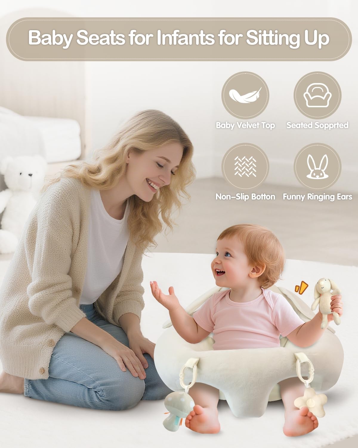 PRVAETU Baby Gym Play Mat, Sitting-up Babies Seats for Infants,with 5 Detachable Toys, Infant Toddler Activity Tummy Time Playmats for Newborn 0-12 Months