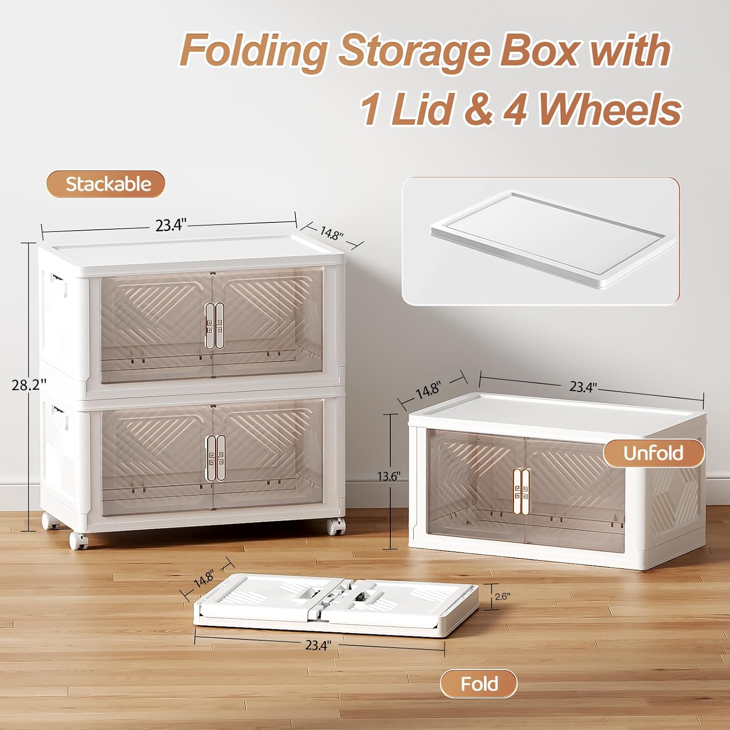 Storage Bins Storage Containers with Wheels and Magnetic Doors, Plastic Clothes Closet Organizers and Storage Box for Home and Office