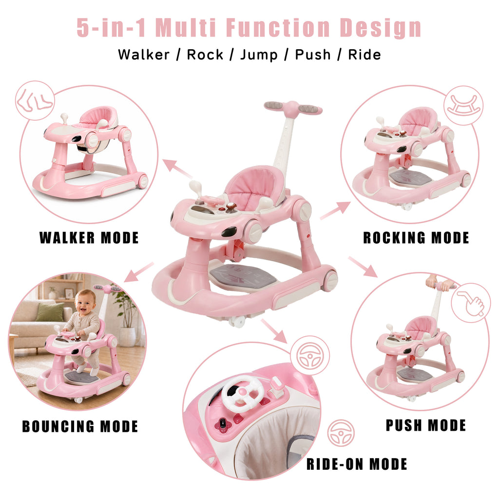 SIYI-Baby walker Baby Walker 5-in-1 for 6-18 Months Toddler, Interactive Sit-to-Stand Learning Walker with Music Lights, Bounce Panel, Lockable Wheels,