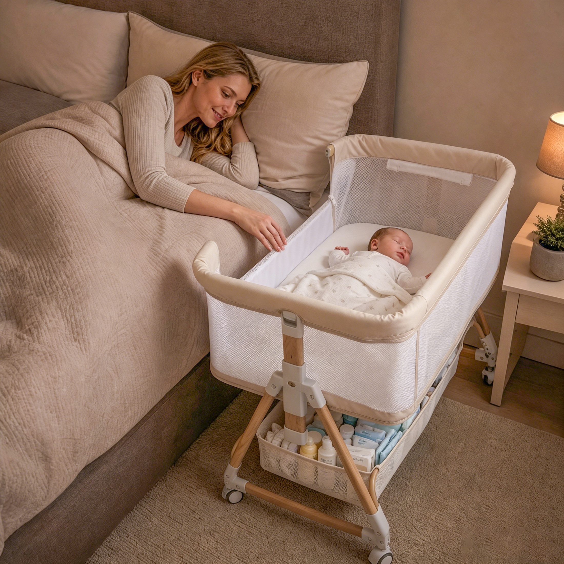 605 baby bassinet  Baby Bassinet, 3-in-1 Baby Bassinet Bedside Sleeper,Rocking Crib with Wheels, Adjustable Easy Folding Portable for Infant Newborn