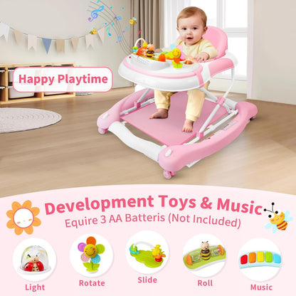 PRVAETU 5 in 1 Baby Walker (Walk,Jumper,Rocking,Push,Eating Mode) for Boys Girls,Foldable,Music & Light,Height Adjustable,Wheels for Infant Babies