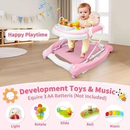PRVAETU 5 in 1 Baby Walker (Walk,Jumper,Rocking,Push,Eating Mode) for Boys Girls,Foldable,Music & Light,Height Adjustable,Wheels for Infant Babies