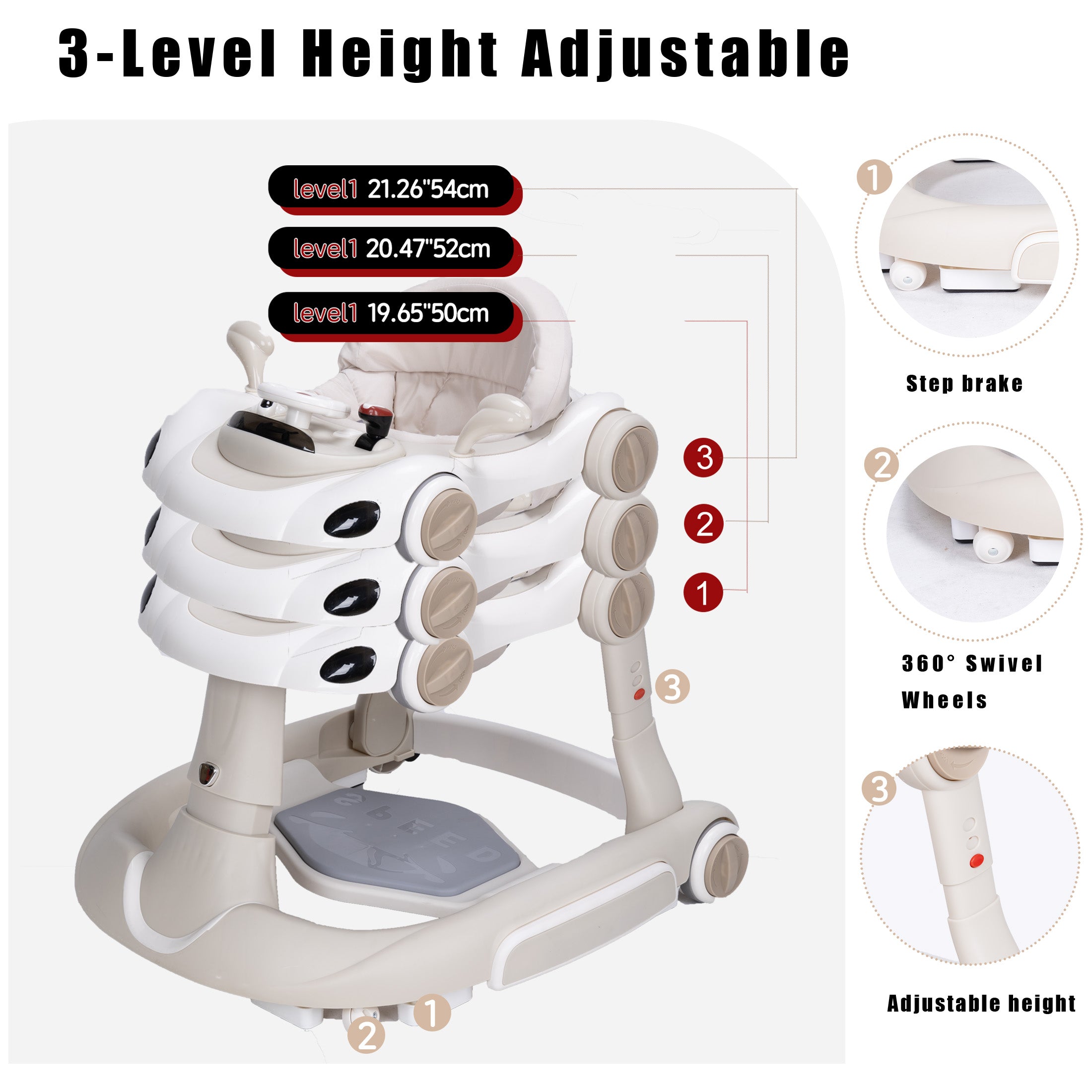 SIYI-Baby walker Baby Walker 5-in-1 for 6-18 Months Toddler, Interactive Sit-to-Stand Learning Walker with Music Lights, Bounce Panel, Lockable Wheels,