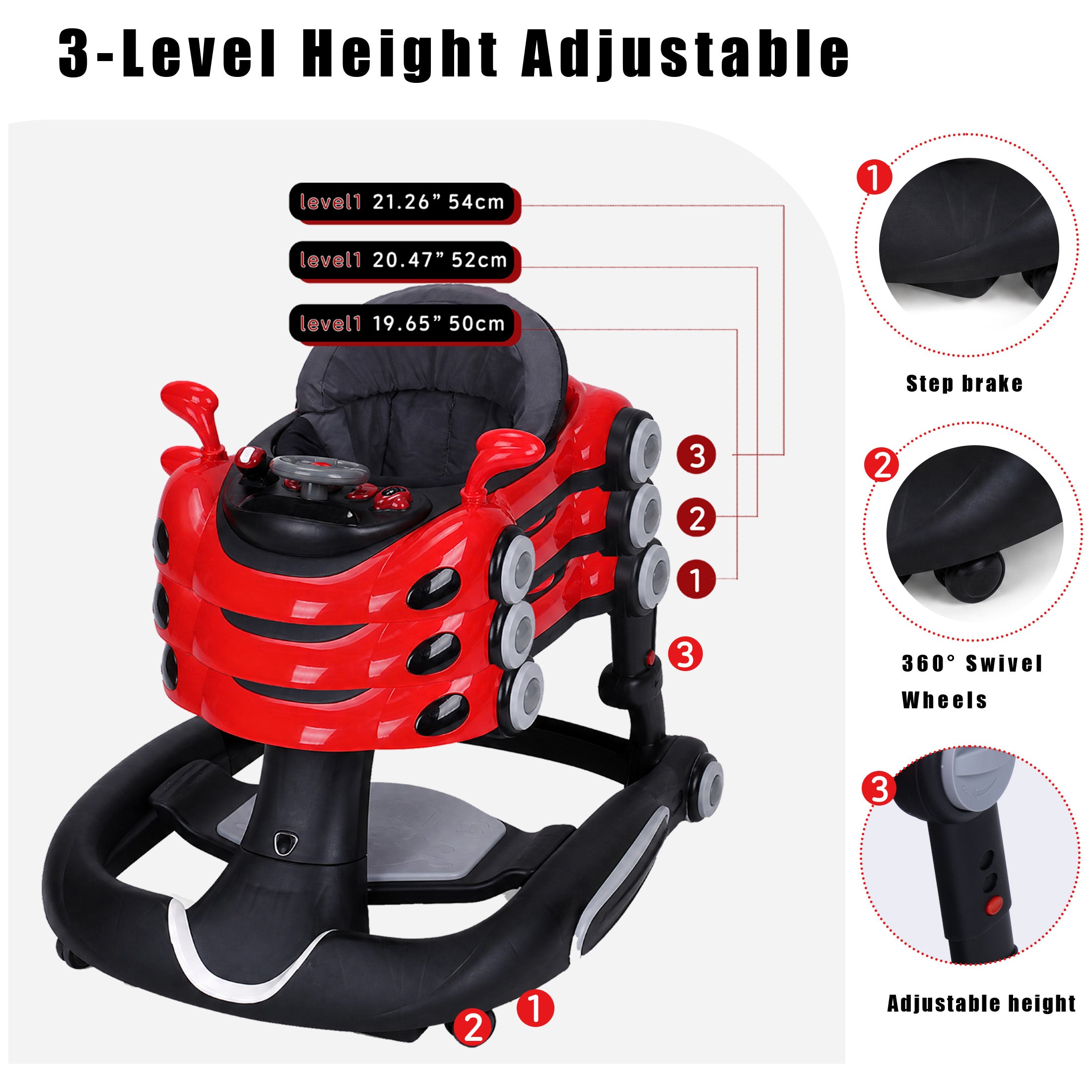 SIYI-Baby walker Baby Walker 5-in-1 for 6-18 Months Toddler, Interactive Sit-to-Stand Learning Walker with Music Lights, Bounce Panel, Lockable Wheels,