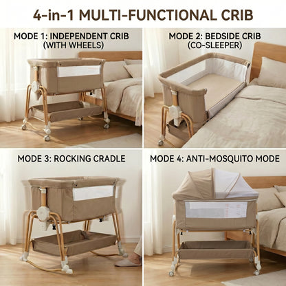Baby Bassinet, Bedside Bassinet for Baby, Bassinet Bedside Sleeper with Mattress, Storage Basket and 4 Auto-Lock Wheels, Full-Mesh Sides, Bedside Mini Crib for Newborn (Beige)