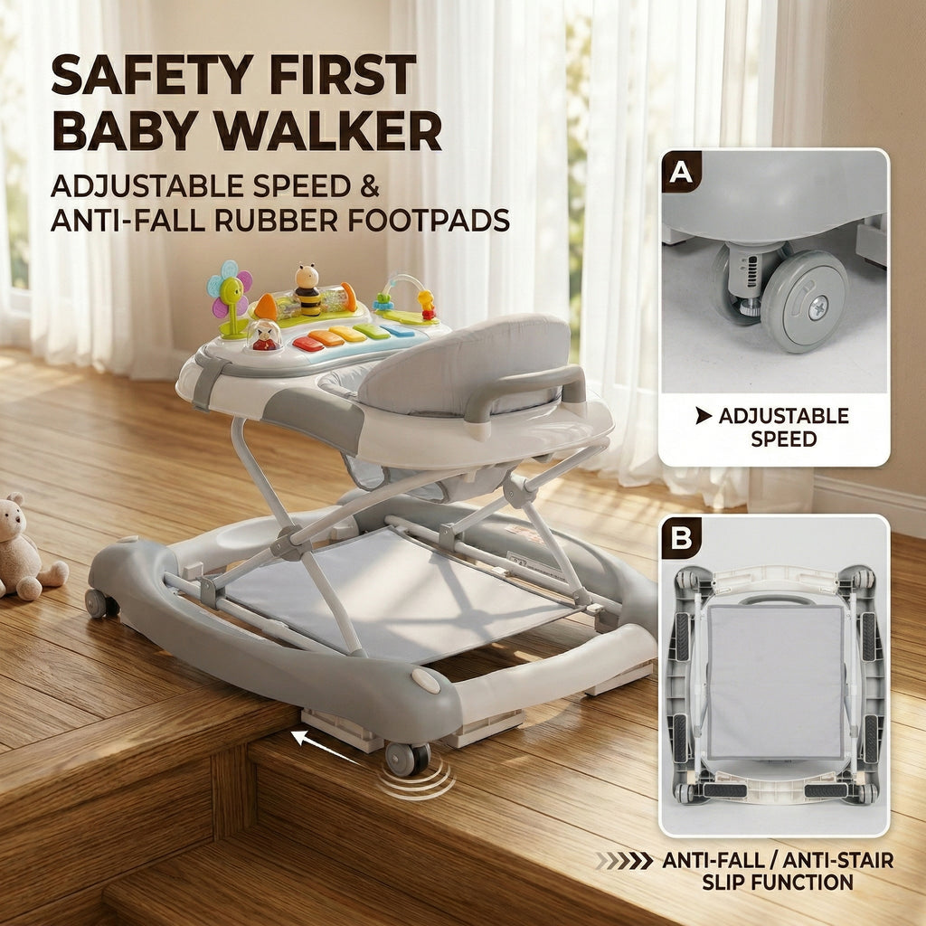 SIYI-Baby Walker,5-in-1 Activity Walker,Activity Center,Jumper,Push walker Rocker,W/Wheels,Music and Lights Toys,Foldable,for 6-18 Months Boys Girls