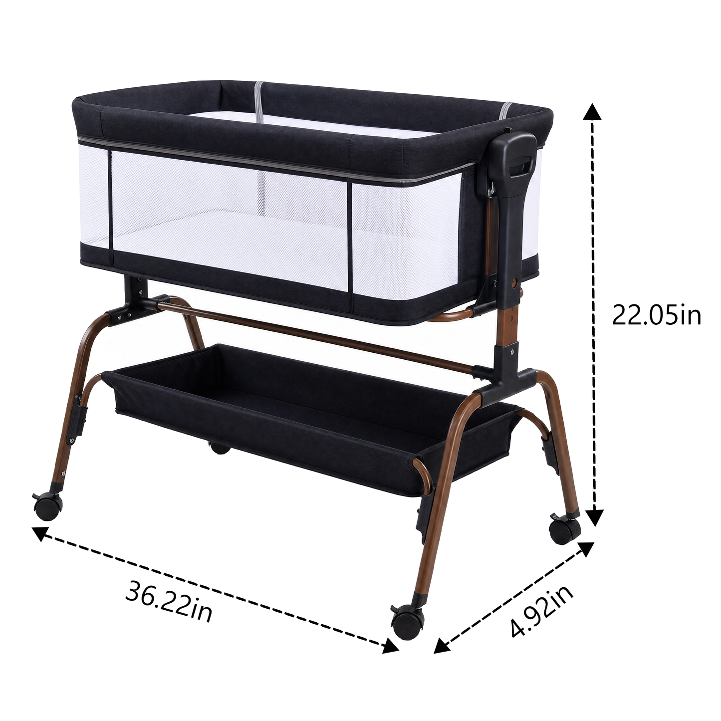 PRVATEU 4-in-1 Baby Bassinet Bedside Sleeper with Rocking Mode,8 Adjustable Heights,Wheels and Storage Basket,Beige