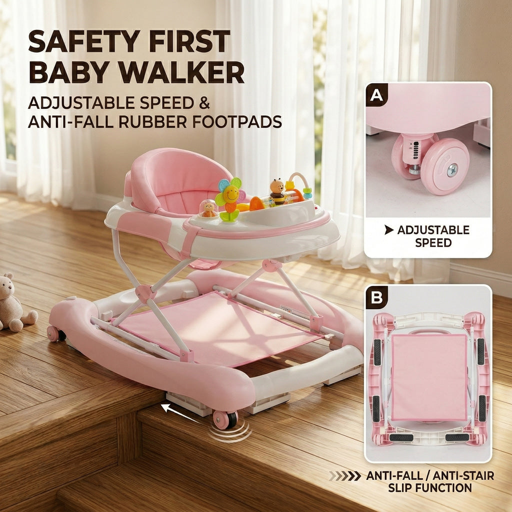SIYI-Baby Walker,5-in-1 Activity Walker,Activity Center,Jumper,Push walker Rocker,W/Wheels,Music and Lights Toys,Foldable,for 6-18 Months Boys Girls