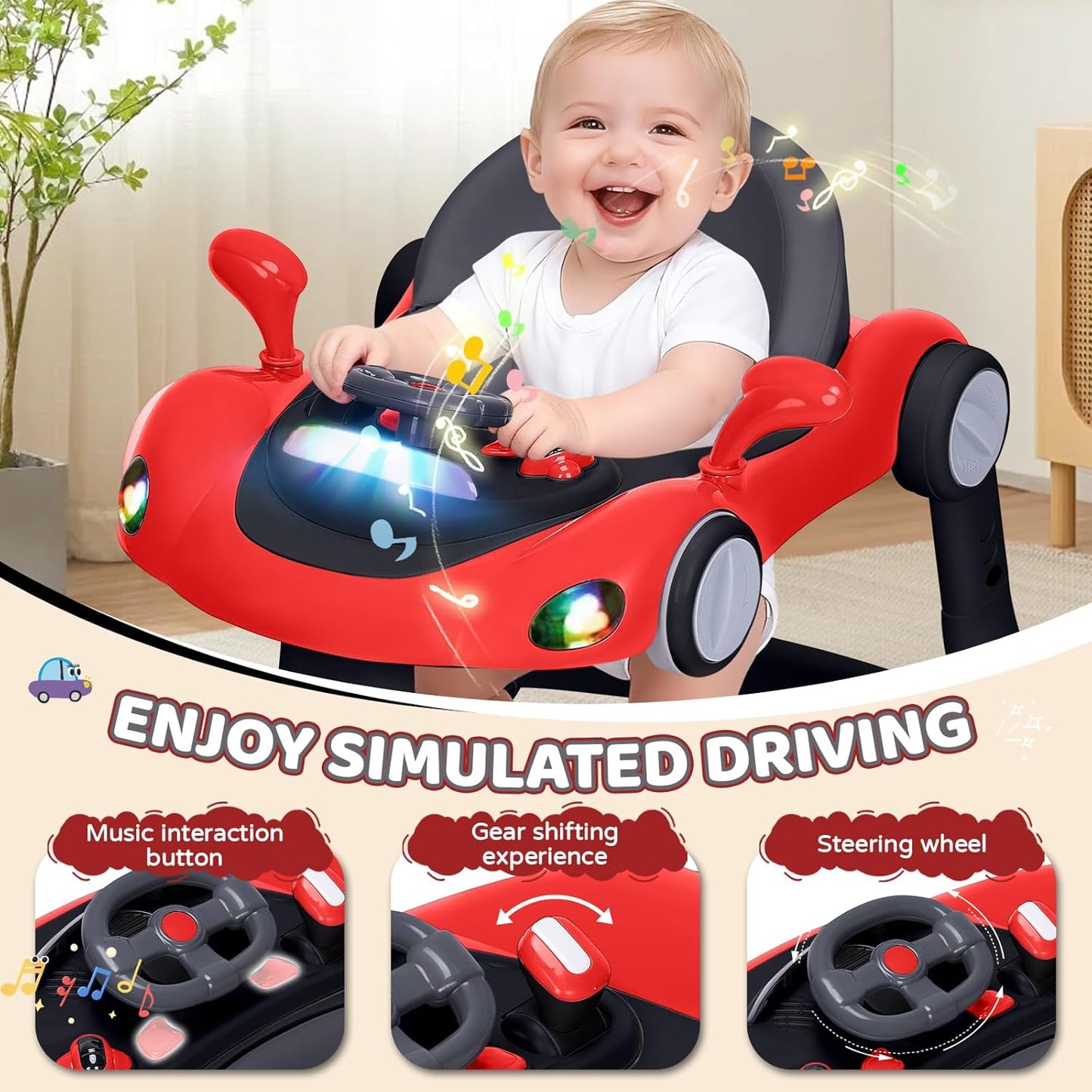 PRVAETU 5 in 1 Baby Walker for Boys Girls,Foldable,Music,Light,Jumper,Rocking,Push,Height Adjustable Training Activity for Babies Infant 6-18 Months