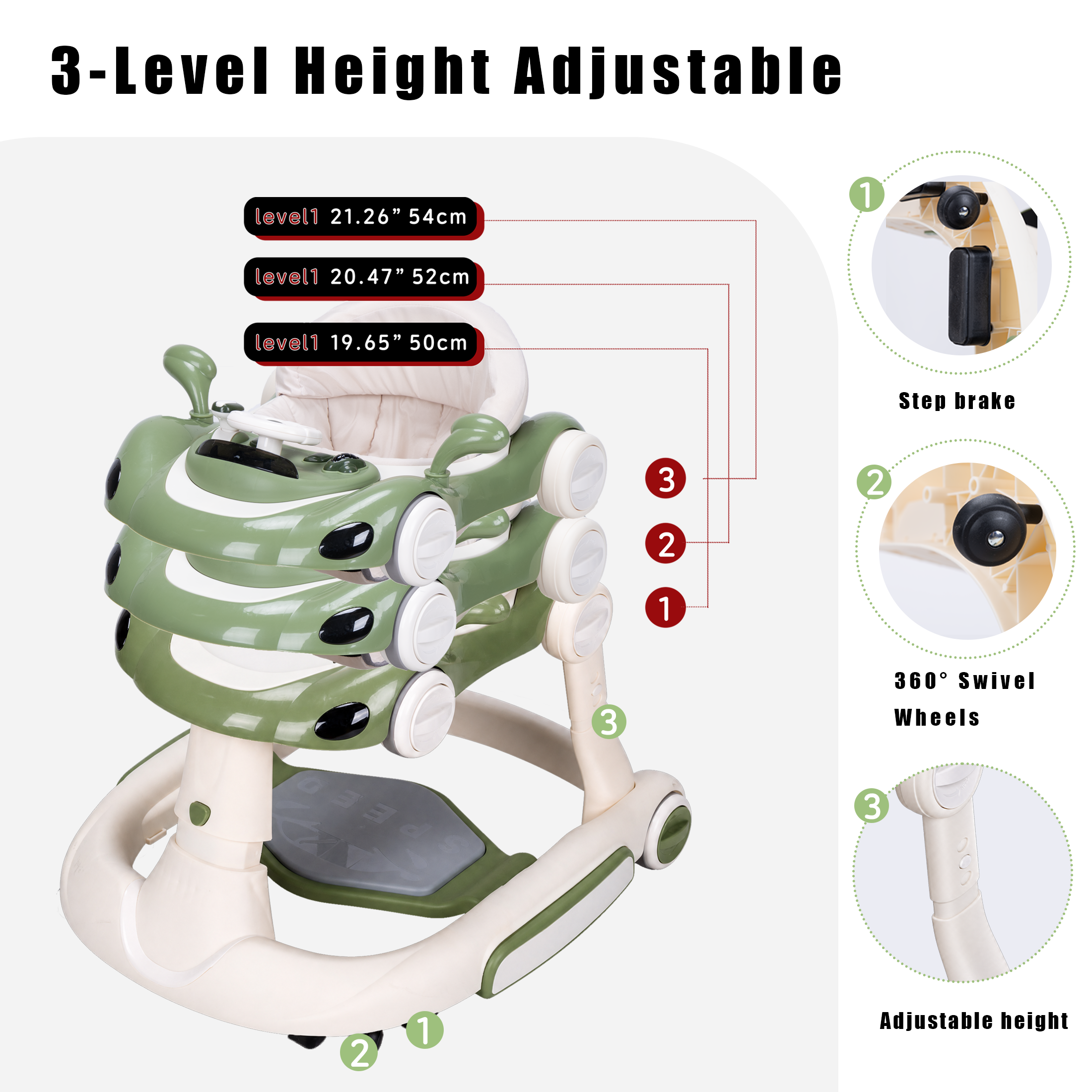 SIYI-Baby walker Baby Walker 5-in-1 for 6-18 Months Toddler, Interactive Sit-to-Stand Learning Walker with Music Lights, Bounce Panel, Lockable Wheels,