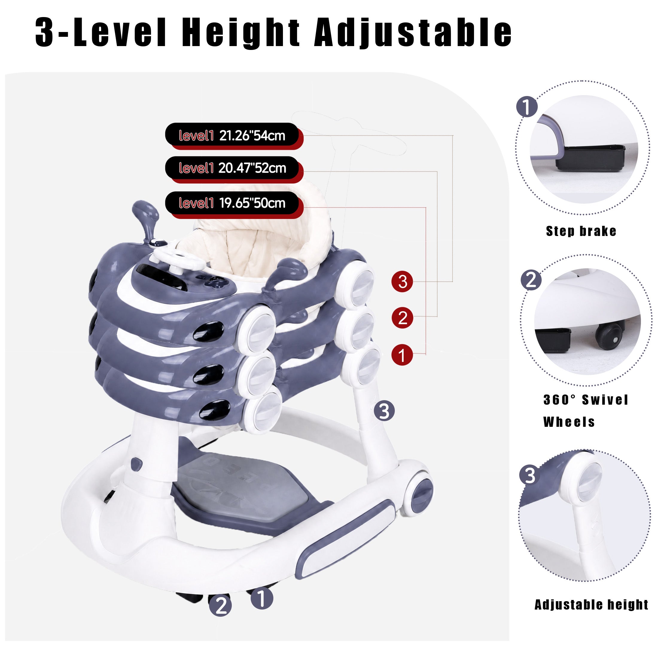 SIYI-Baby walker Baby Walker 5-in-1 for 6-18 Months Toddler, Interactive Sit-to-Stand Learning Walker with Music Lights, Bounce Panel, Lockable Wheels,