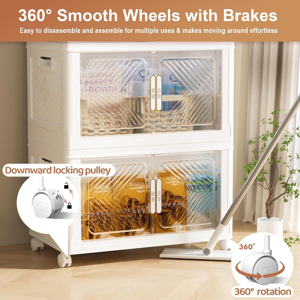 Storage Bins Storage Containers with Wheels and Magnetic Doors, Plastic Clothes Closet Organizers and Storage Box for Home and Office