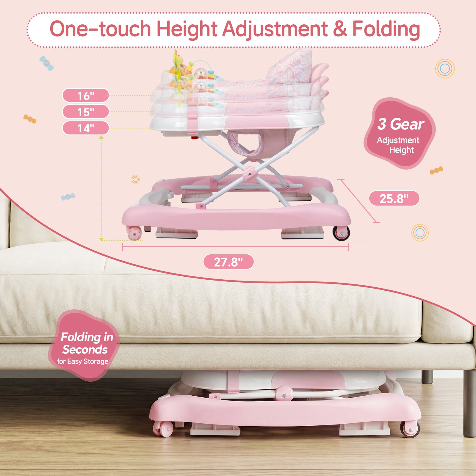 SH-PRVAETU 5 in 1 Baby Walker,Jumper,Rocking,Push,Eating Mode for Boys Girls,Foldable,Music & Light,Height Adjustable,Wheel for Infant,