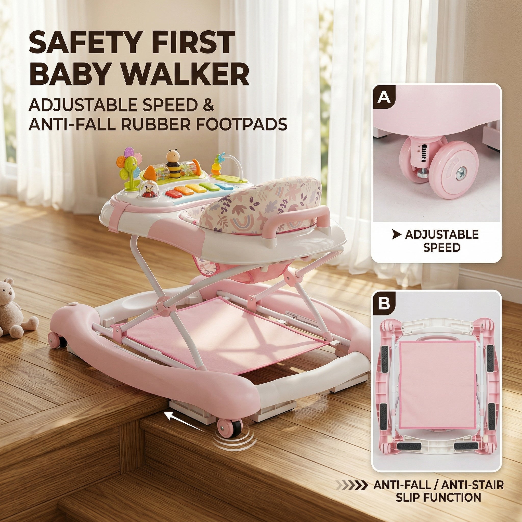 SIYI-Baby Walker,5-in-1 Activity Walker,Activity Center,Jumper,Push walker Rocker,W/Wheels,Music and Lights Toys,Foldable,for 6-18 Months Boys Girls