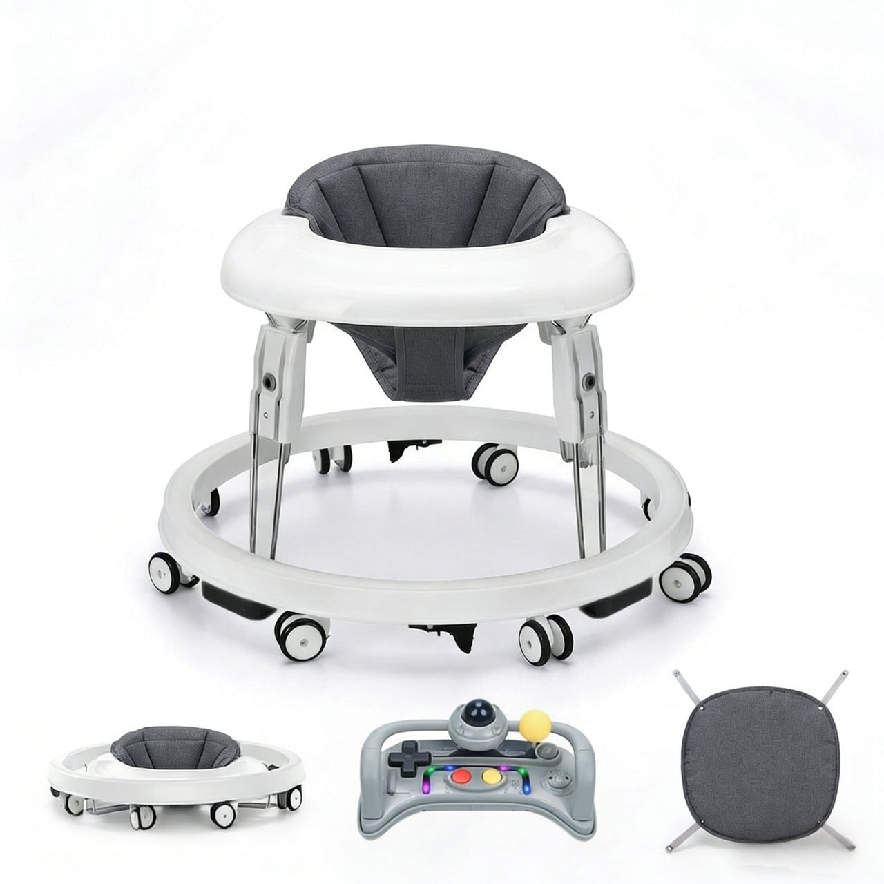 PRVAETU Foldable Baby Walker Activity Center W/ Wheels,Height Adjustable,Music Toy & Foot Pad for 6-18 Months Babies Infant Boys Girls