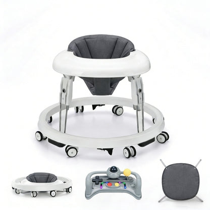 PRVAETU Foldable Baby Walker Activity Center W/ Wheels,Height Adjustable,Music Toy & Foot Pad for 6-18 Months Babies Infant Boys Girls