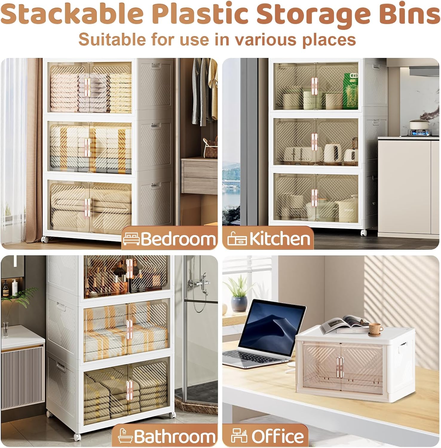 Storage Bins Storage Containers with Wheels and Magnetic Doors, Plastic Clothes Closet Organizers and Storage Box for Home and Office