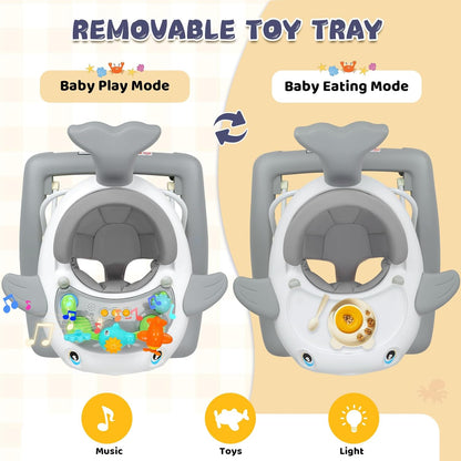 PRVAETU Baby Walker & Activity Center W/ Music & Lights,3 Adjustable Height, Anti-Rollover & Foldable Design for Infant Boy and Girl 6-18 Months