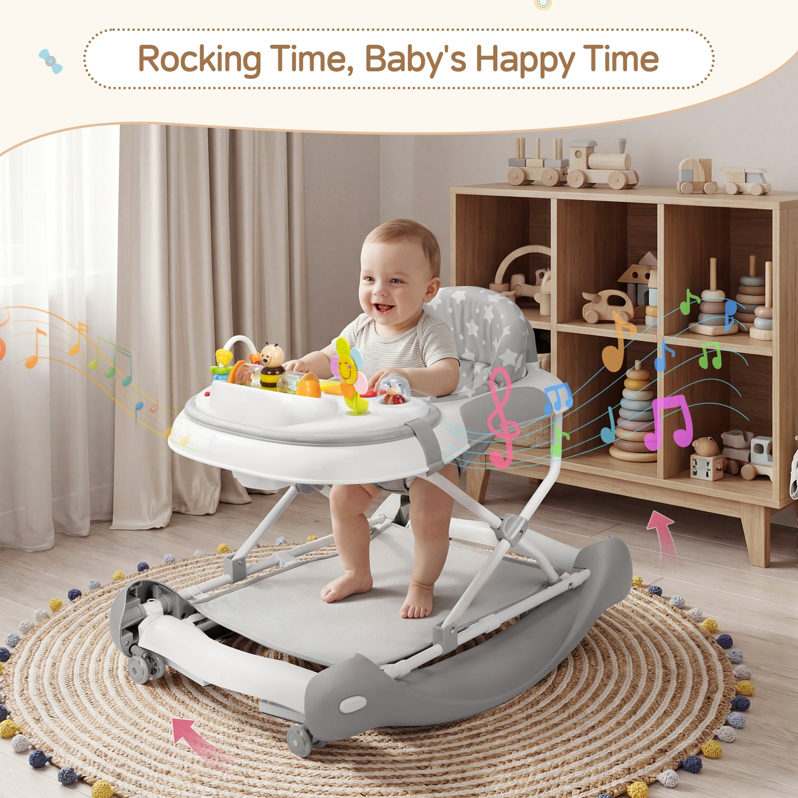SH-PRVAETU 5 in 1 Baby Walker,Jumper,Rocking,Push,Eating Mode for Boys Girls,Foldable,Music & Light,Height Adjustable,Wheel for Infant,