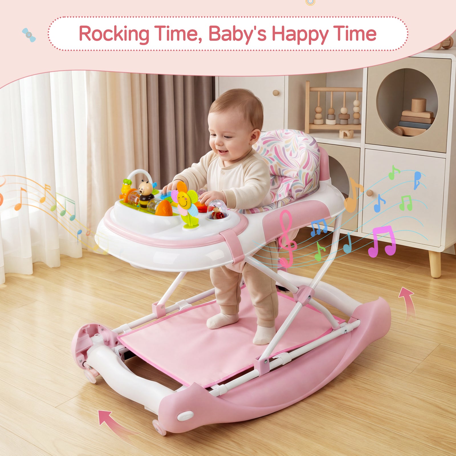 SH-PRVAETU 5 in 1 Baby Walker,Jumper,Rocking,Push,Eating Mode for Boys Girls,Foldable,Music & Light,Height Adjustable,Wheel for Infant,