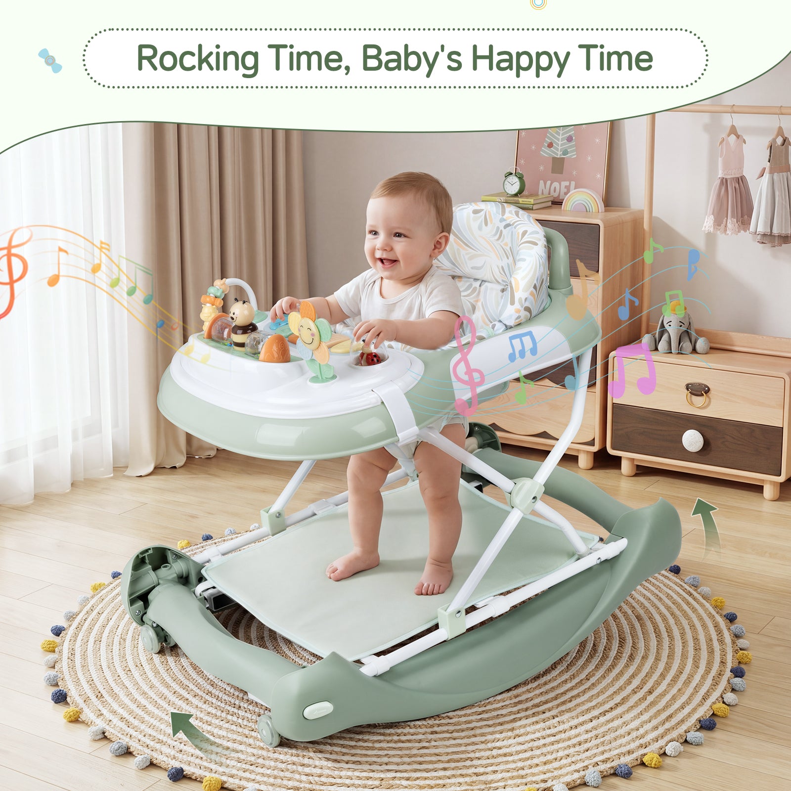 SH-PRVAETU 5 in 1 Baby Walker,Jumper,Rocking,Push,Eating Mode for Boys Girls,Foldable,Music & Light,Height Adjustable,Wheel for Infant,