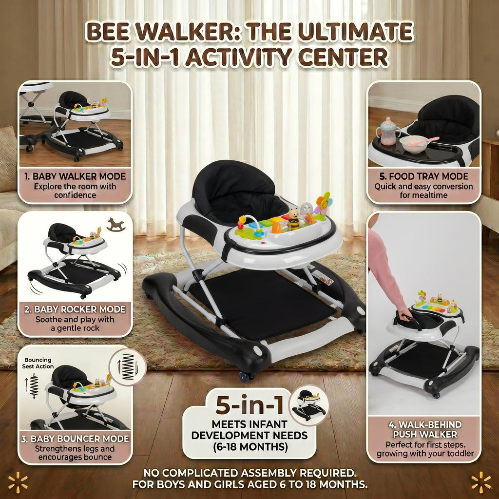 SIYI-Baby Walker,5-in-1 Activity Walker,Activity Center,Jumper,Push walker Rocker,W/Wheels,Music and Lights Toys,Foldable,for 6-18 Months Boys Girls
