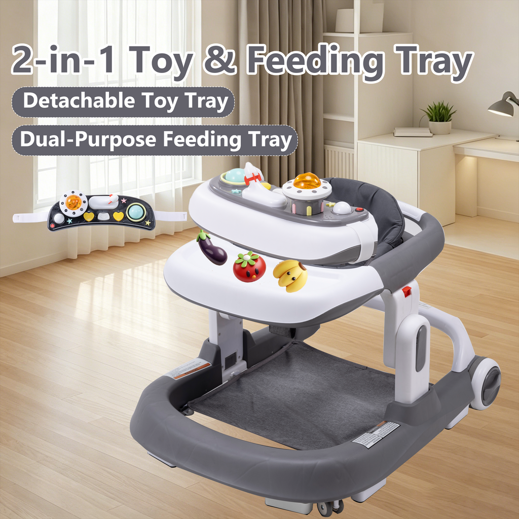 4-in-1 Baby Walker with Wheels, Adjustable Height, Music and Light for Girls Boys Infant 6-18 Months