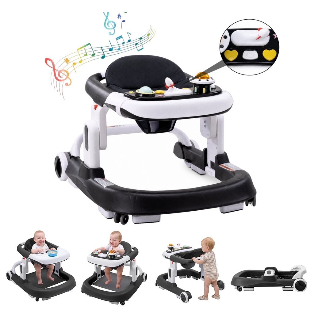 fcxbc-el new Baby Walker with Wheels,Foldable Infant Toddler Walker for Boys Girls 6-18 Month, 3 Adjustable Heights, Detachable Seat, Black