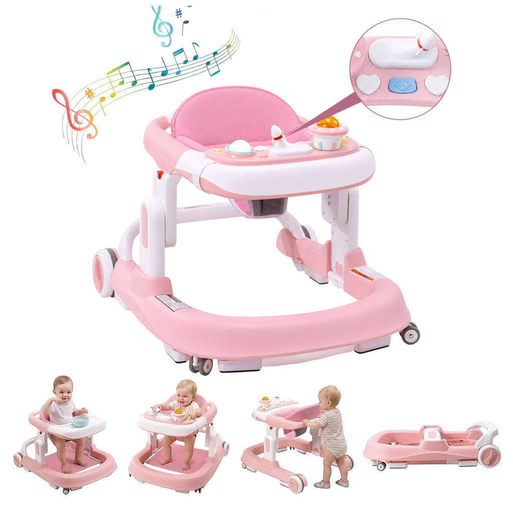fcxbc-el new Baby Walker with Wheels,Foldable Infant Toddler Walker for Boys Girls 6-18 Month, 3 Adjustable Heights, Detachable Seat, Black