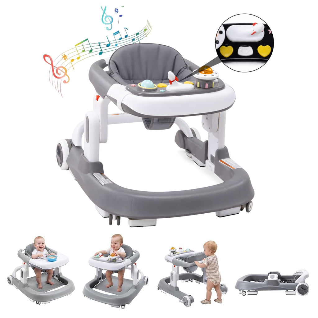 fcxbc-el new Baby Walker with Wheels,Foldable Infant Toddler Walker for Boys Girls 6-18 Month, 3 Adjustable Heights, Detachable Seat, Black