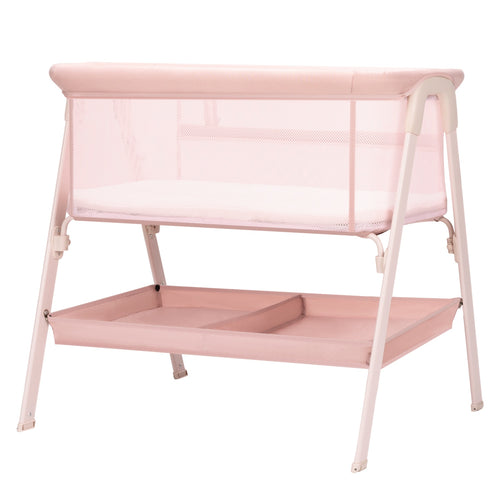 Baby Bassinet, Bedside Bassinet for Baby, Bassinet Bedside Sleeper with Mattress, Storage Basket and 4 Auto-Lock Wheels, Full-Mesh Sides, Bedside Mini Crib for Newborn (Beige)