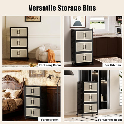 PRVAETU Stackable Storage Bins with Lids Storage Containers W/ Wheels,Collapsible Plastic Closet Organizers for Home,Office,Dorm