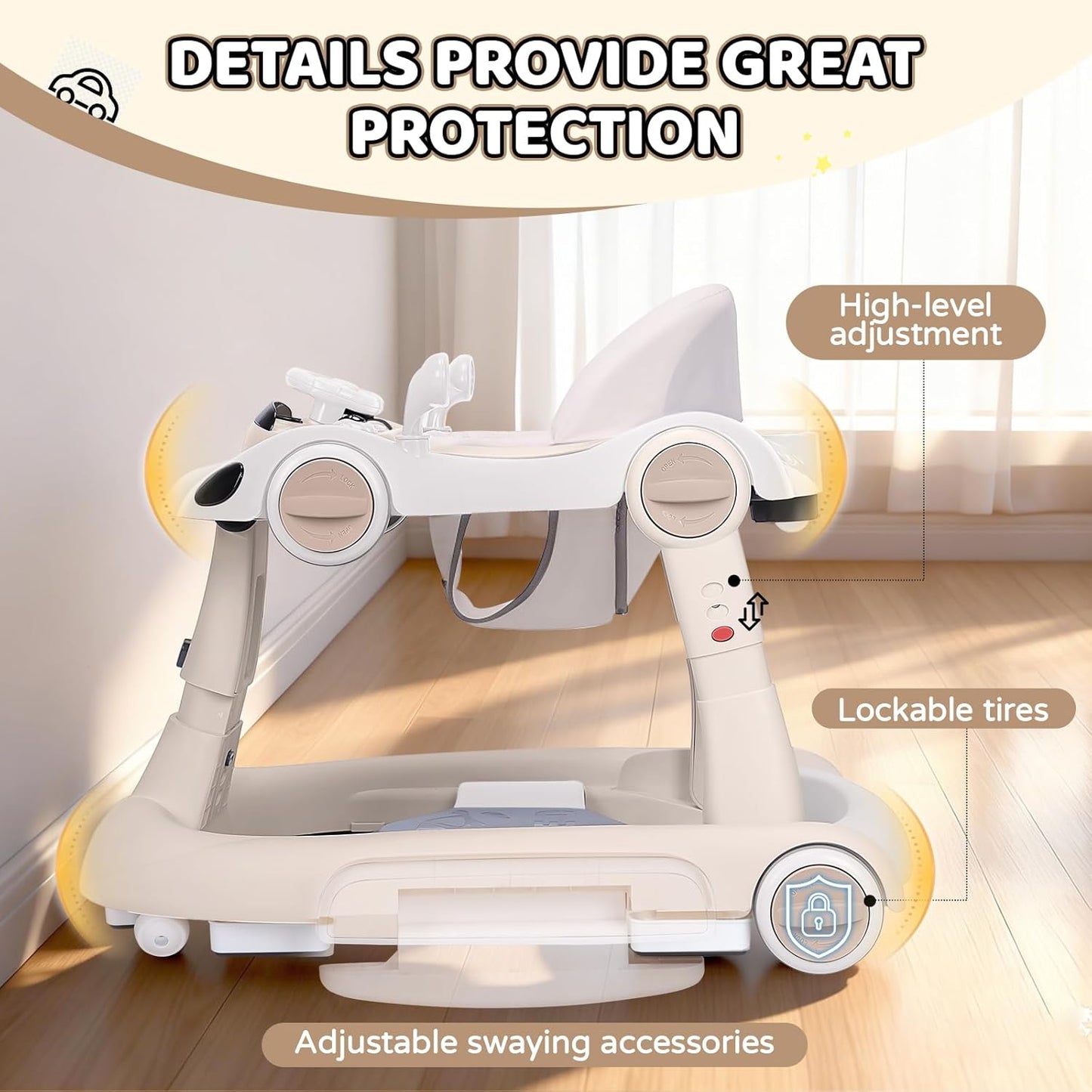 PRVAETU 5 in 1 Baby Walker for Boys Girls,Foldable,Music,Light,Jumper,Rocking,Push,Height Adjustable Training Activity for Babies Infant 6-18 Months