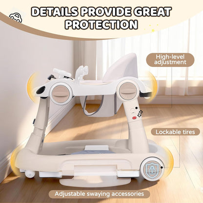 PRVAETU 5 in 1 Baby Walker for Boys Girls,Foldable,Music,Light,Jumper,Rocking,Push,Height Adjustable Training Activity for Babies Infant 6-18 Months